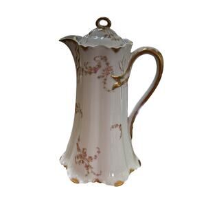 Haviland Limoges coffee tea chocolate pot & lid vintage pink floral & gold trim